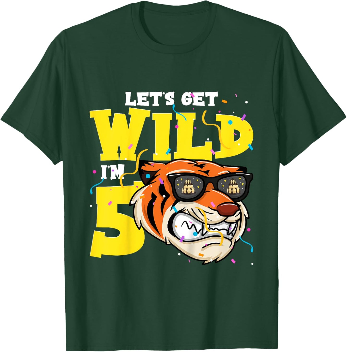 5th Birthday Tiger Lets Get Wild 5 Year Old Boy Girl T-Shirt - T-Shirt | Forest