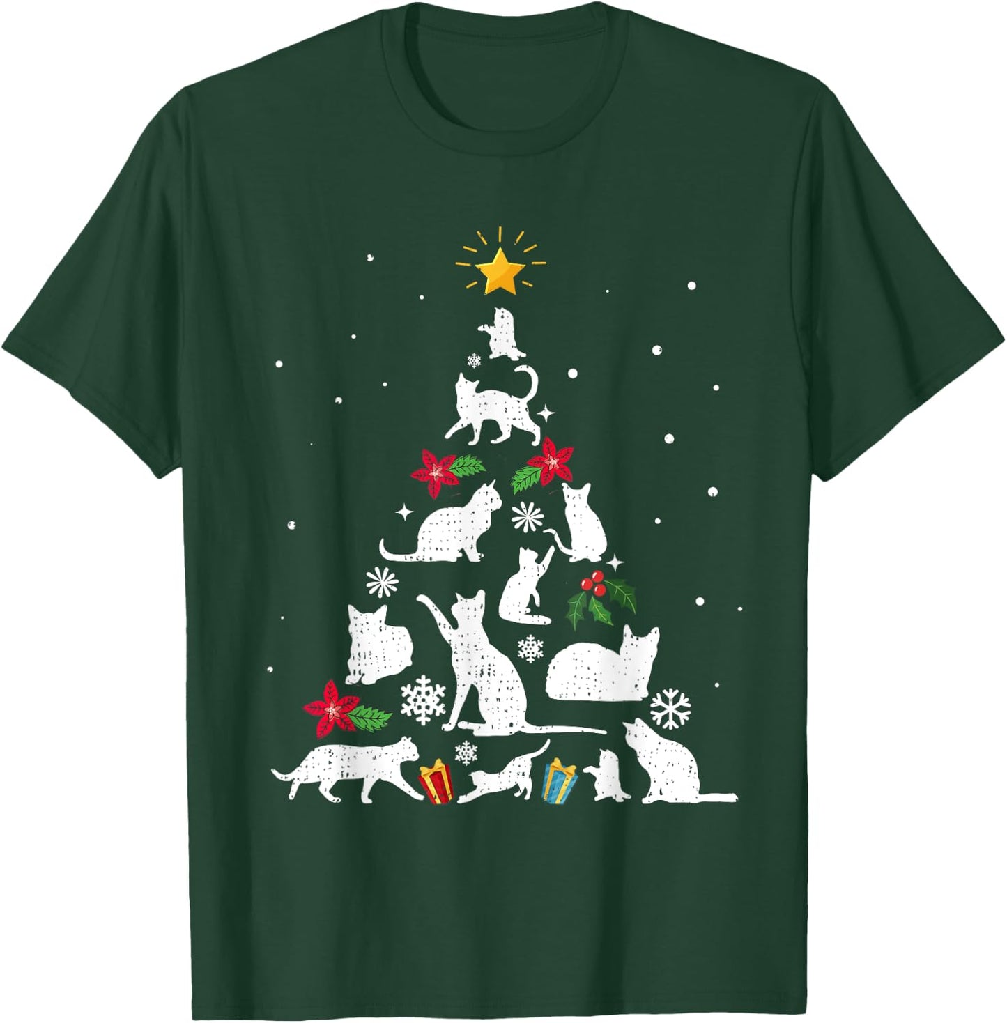 Funny Cat Christmas Tree Women Kids T-Shirt - T-Shirt | Forest