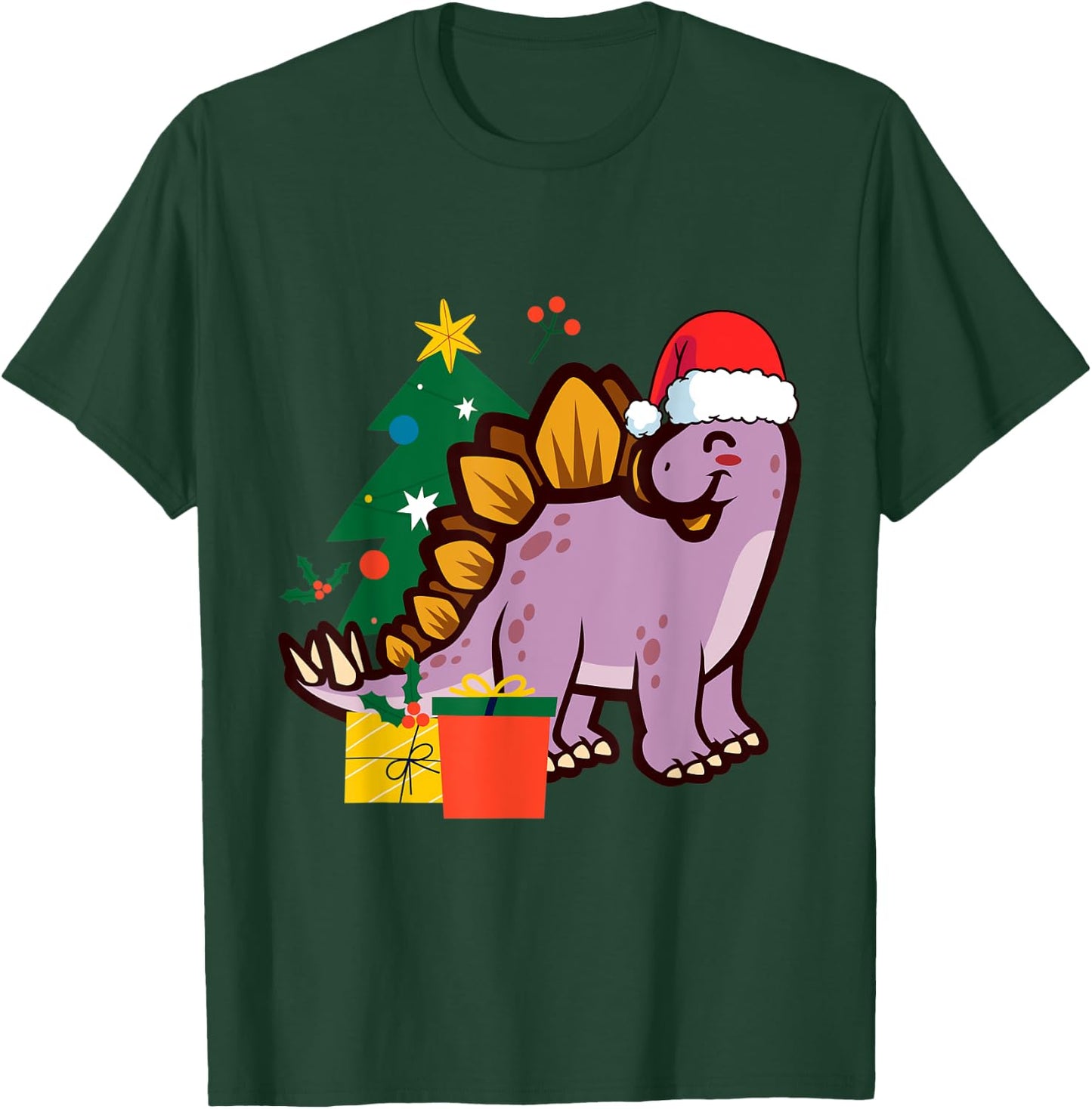 Cute Stegosaurus Dinosaur Santa Merry Christmas T-Shirt - T-Shirt | Forest