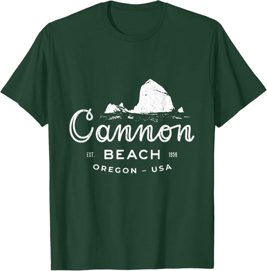 Haystack Rock Cannon Beach Oregon Vintage Travel Souvenir T-Shirt - T-Shirt | Forest
