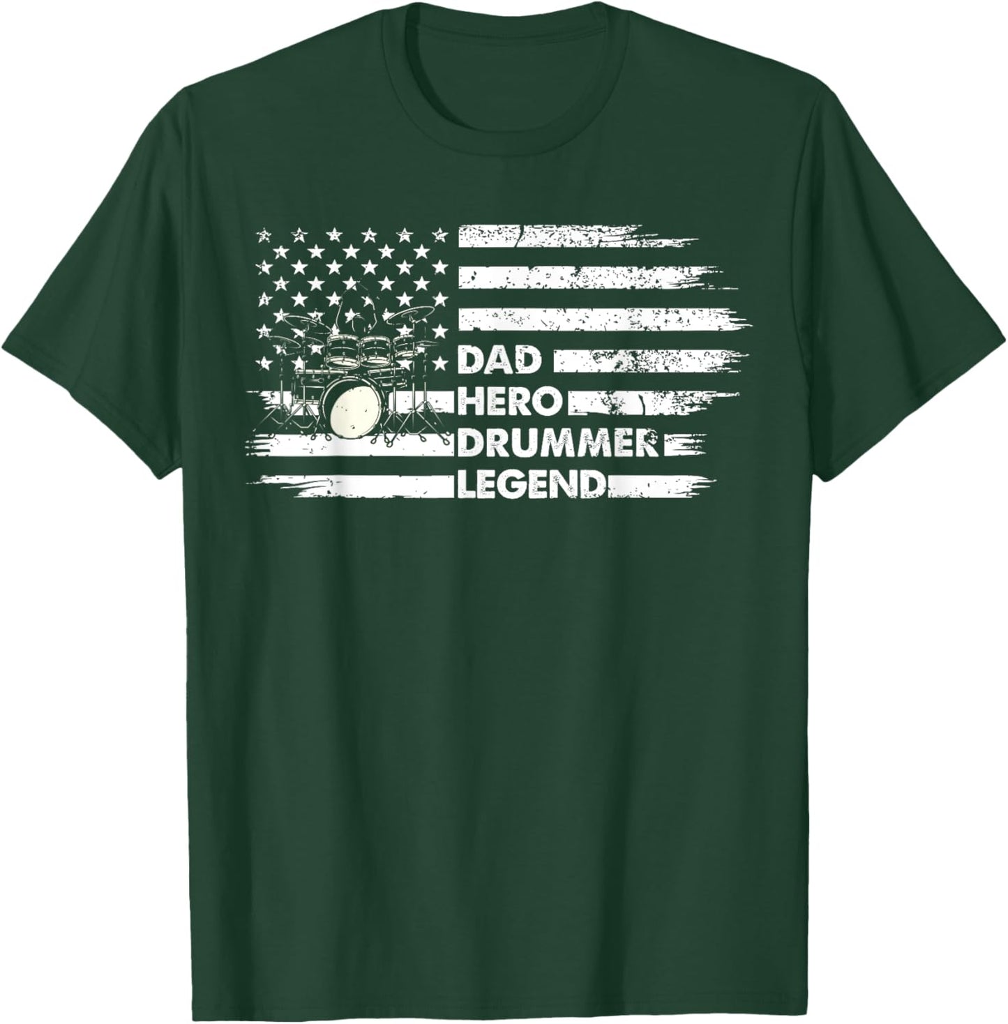 Distressed Drum Set Dad Hero Drummer Legend Fathers Day T-Shirt - T-Shirt | Forest
