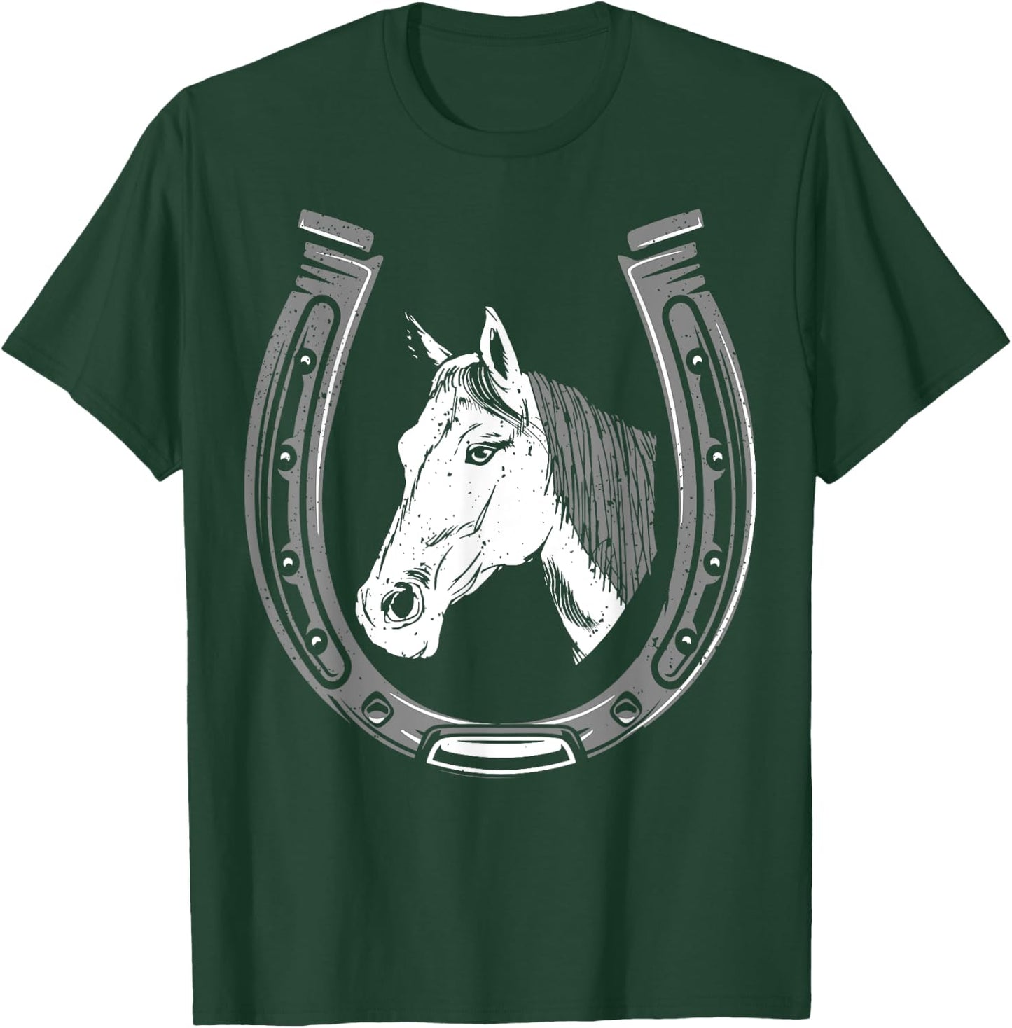 Horse Riding - Horse Head With Horseshoe T-Shirt - T-Shirt | Forest