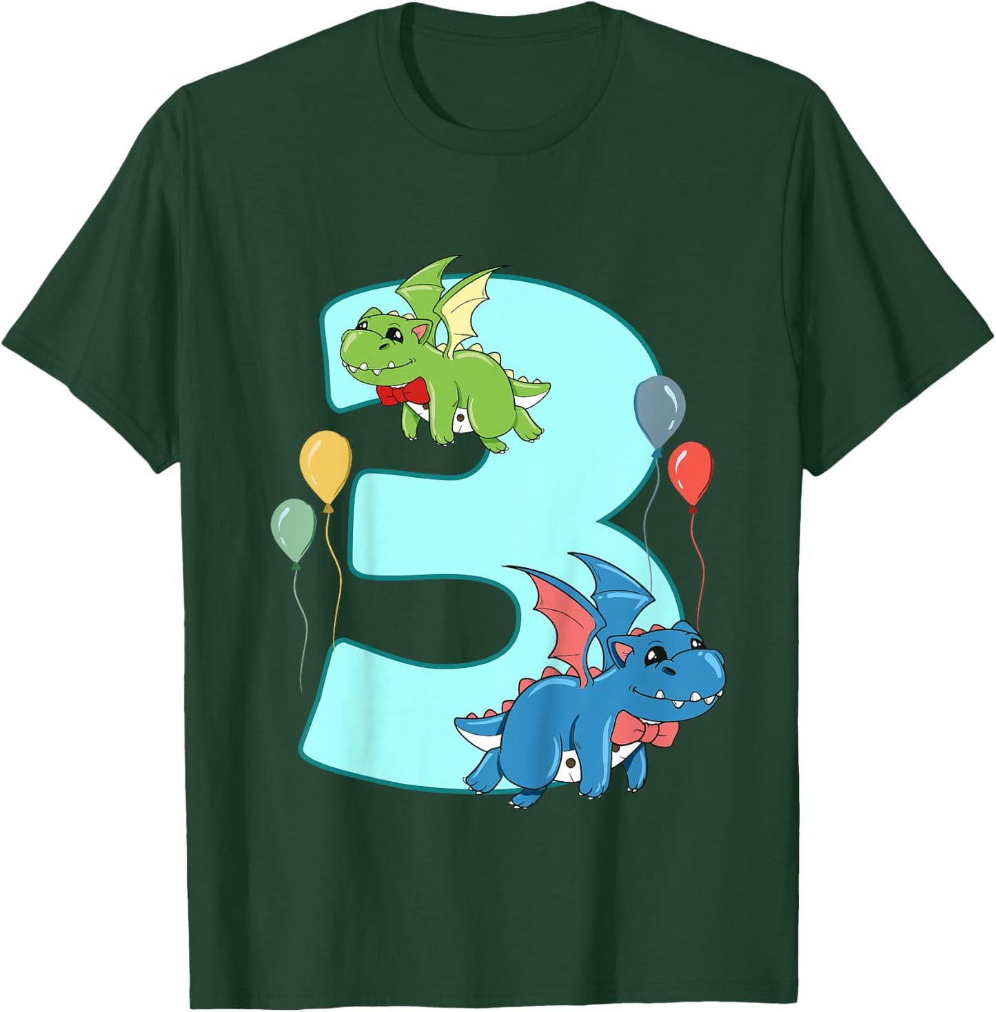 Kids 3th Birthday Party Funny Kids Boys 3 Years Old Dragon Lover T-Shirt - T-Shirt | Forest
