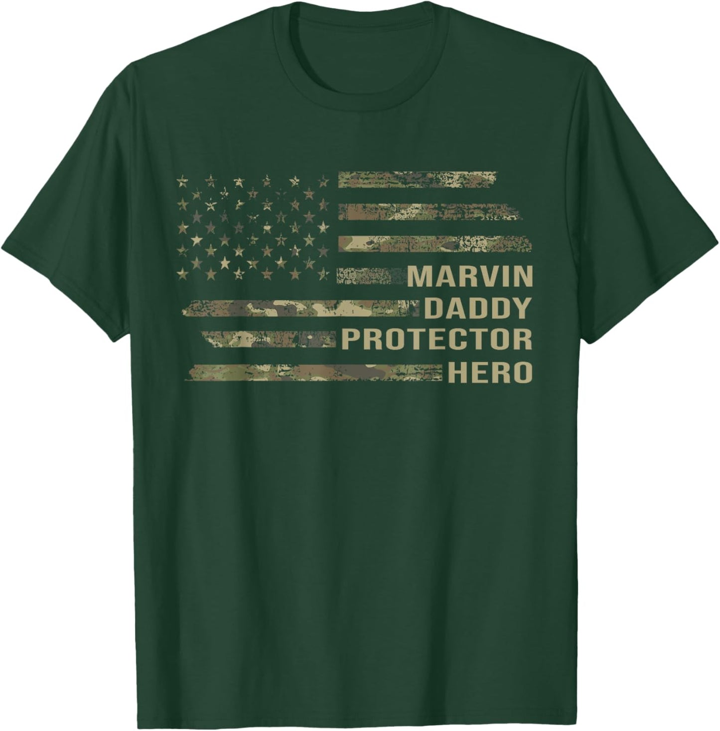 Husband Daddy Protector Hero Camo American Flag Marvin T-Shirt - T-Shirt | Forest