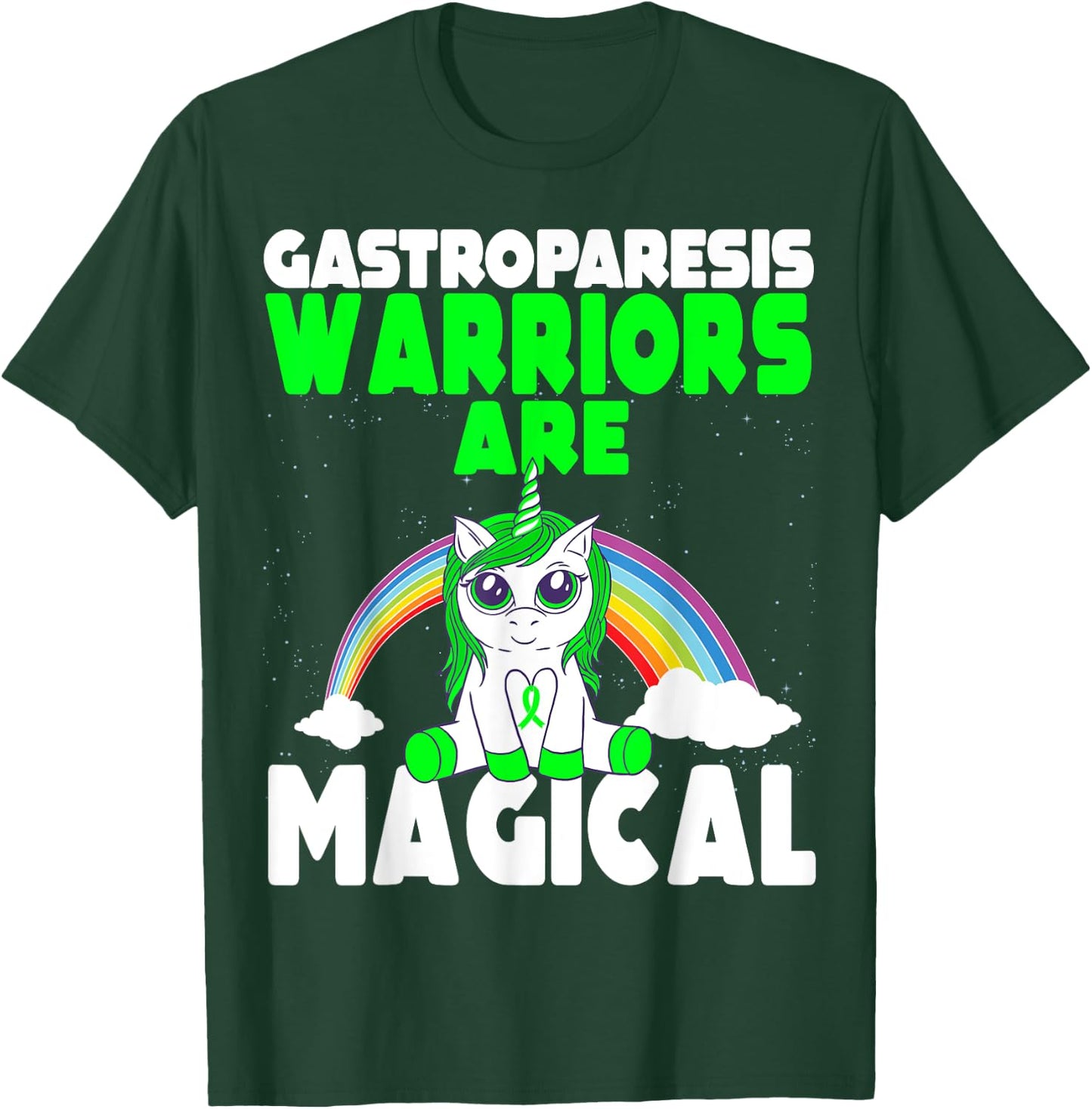 Gastroparesis Awareness Cute Magical Unicorn Green Ribbon T-Shirt - T-Shirt | Forest