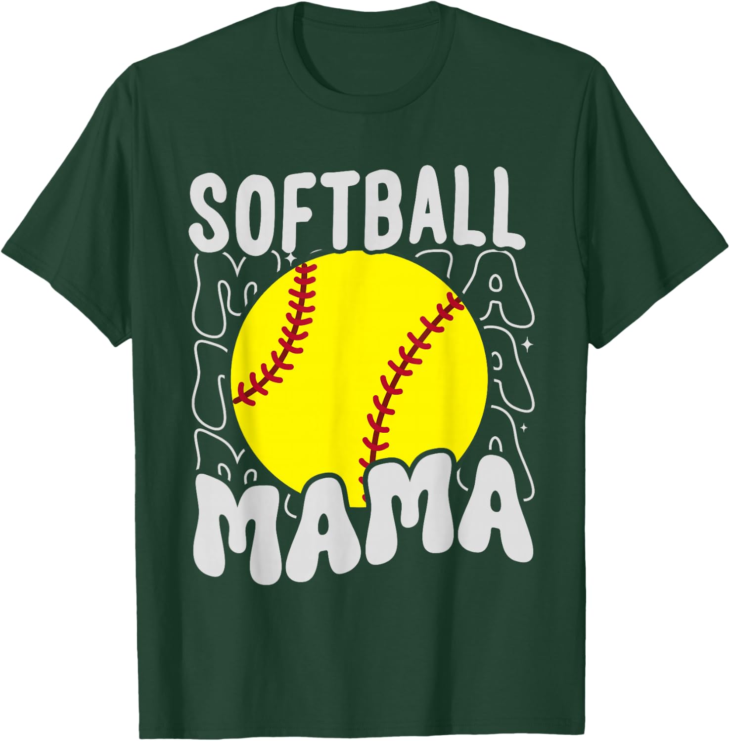 Groovy Softball Mama Softball Daughters Game Mothers Day T-Shirt - T-Shirt | Forest