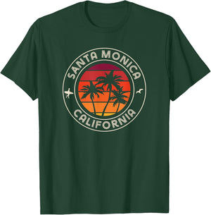 California Sunset Surfer and Seagull Santa Monica Beach T-Shirt - T-Shirt | Forest