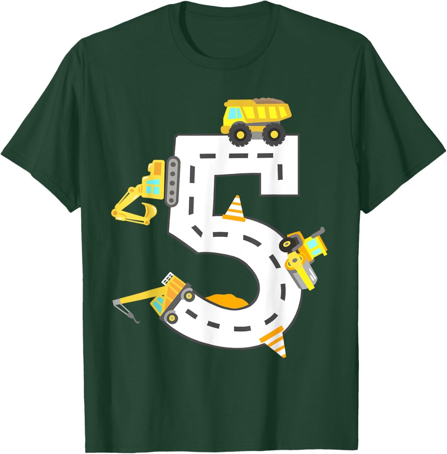 5th Construction Birthday Party Excavator Boys 5 Years Old T-Shirt - T-Shirt | Forest