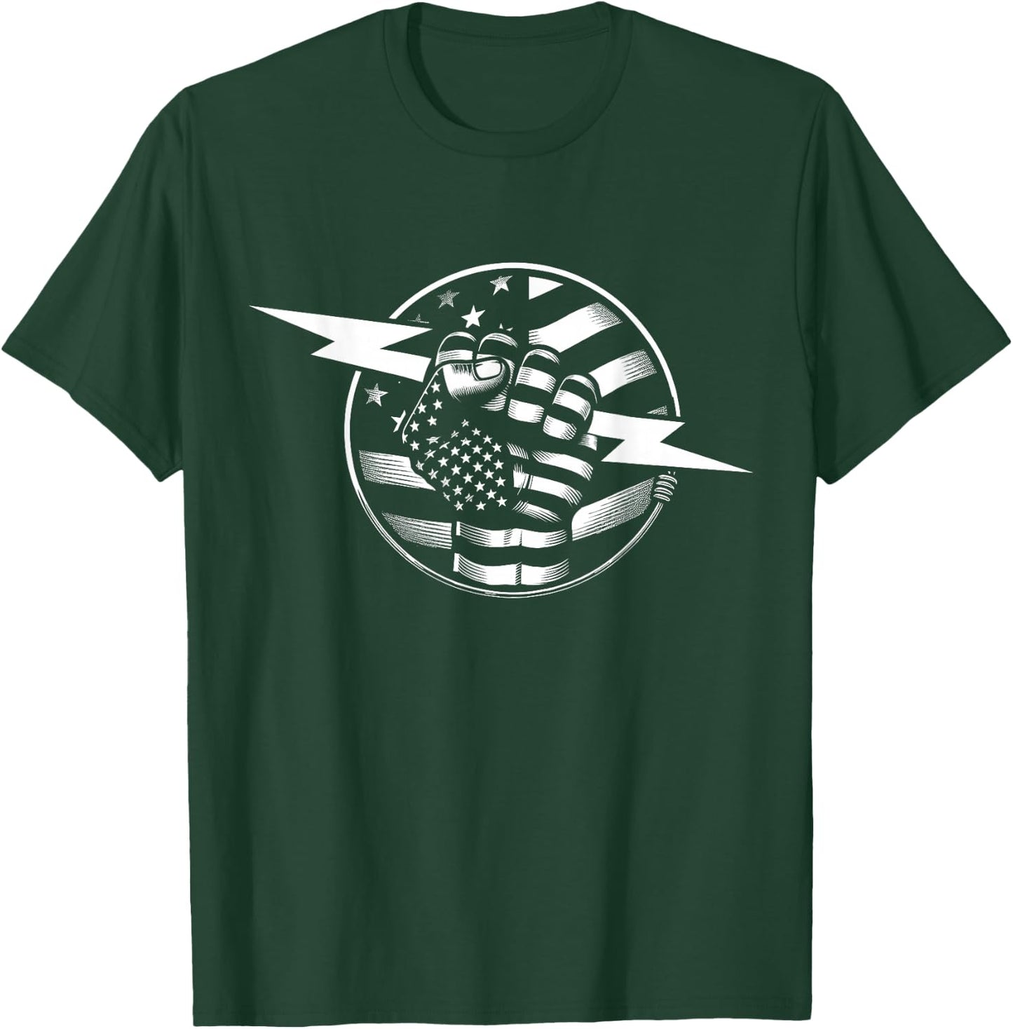 Electrician Hero American Flag Electrical Worker T-Shirt - T-Shirt | Forest
