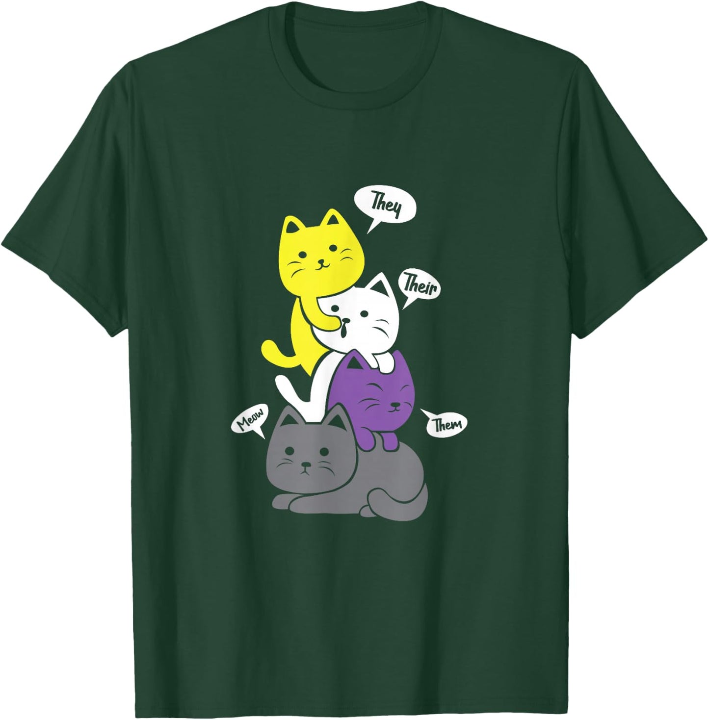 Nonbinary They Their Them Meow Cute Non-Binary Flag Kawaii Small T-Shirt - T-Shirt | Forest