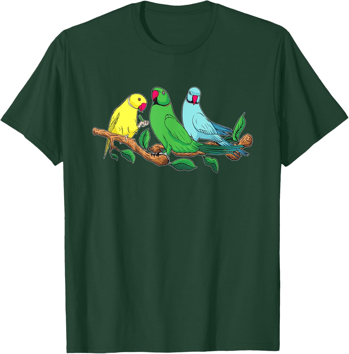 Three Indian Ringneck Parrots Ringnecked Parakeet Parrot T-Shirt - T-Shirt | Forest