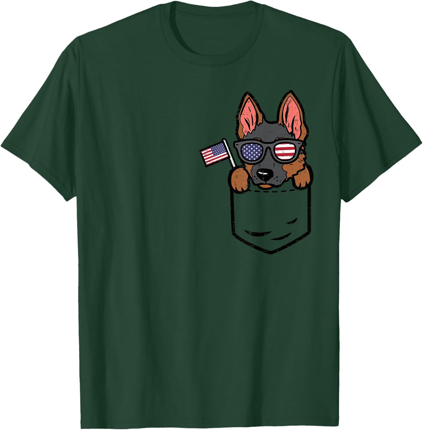 German Shepherd Pocket American USA 4th of July Fourth Dog T-Shirt - T-Shirt | Forest