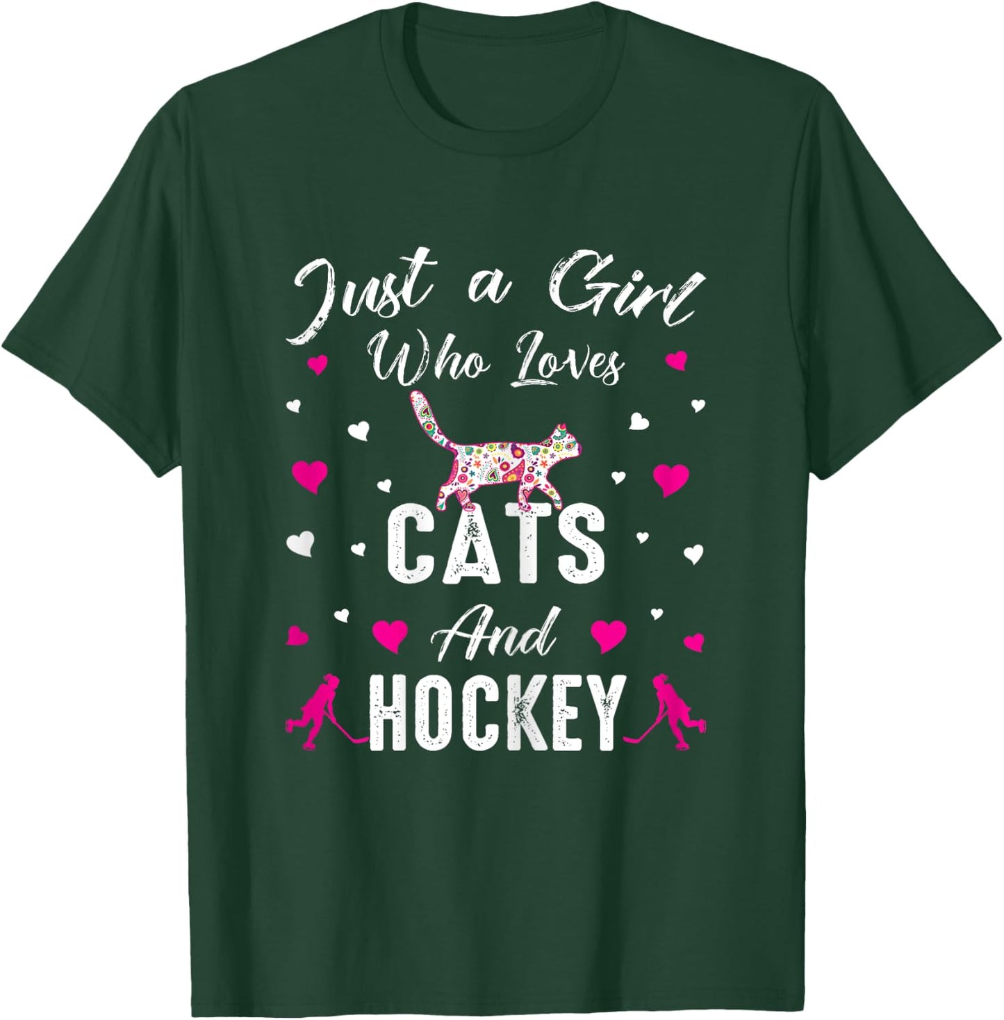Just A Girl Who Loves Cats And Ice Hockey Cat Lover T-Shirt - T-Shirt | Forest