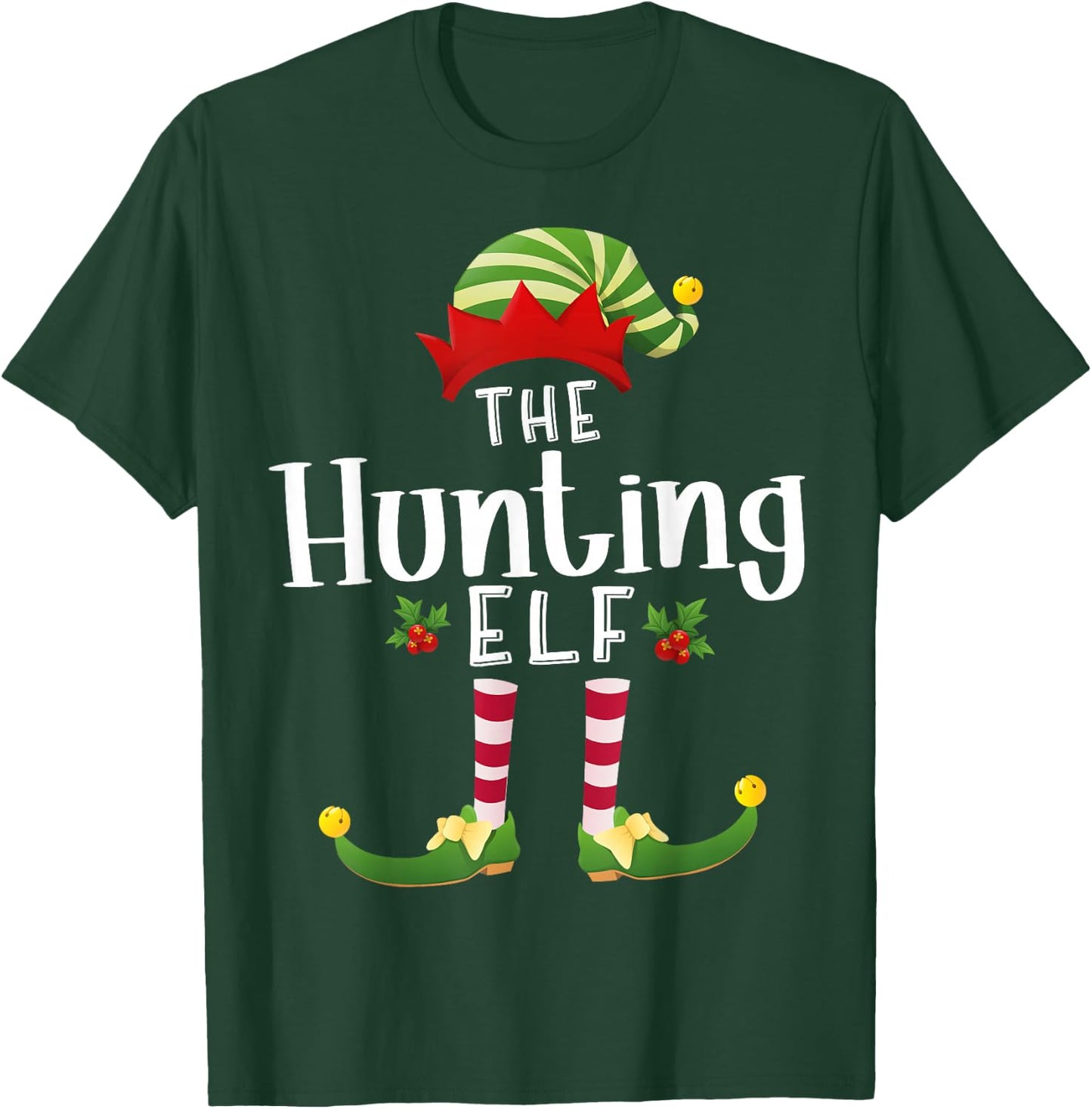 Hunting Christmas Elf Matching Pajama X-Mas Party T-Shirt - T-Shirt | Forest