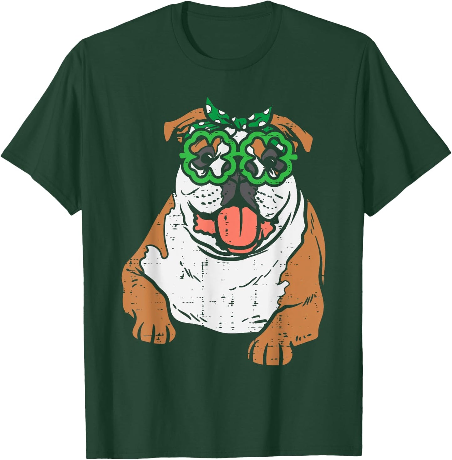 English Bulldog Shamrock Glasses St Patricks Day Dog Gift Women Kids T-Shirt - T-Shirt | Forest