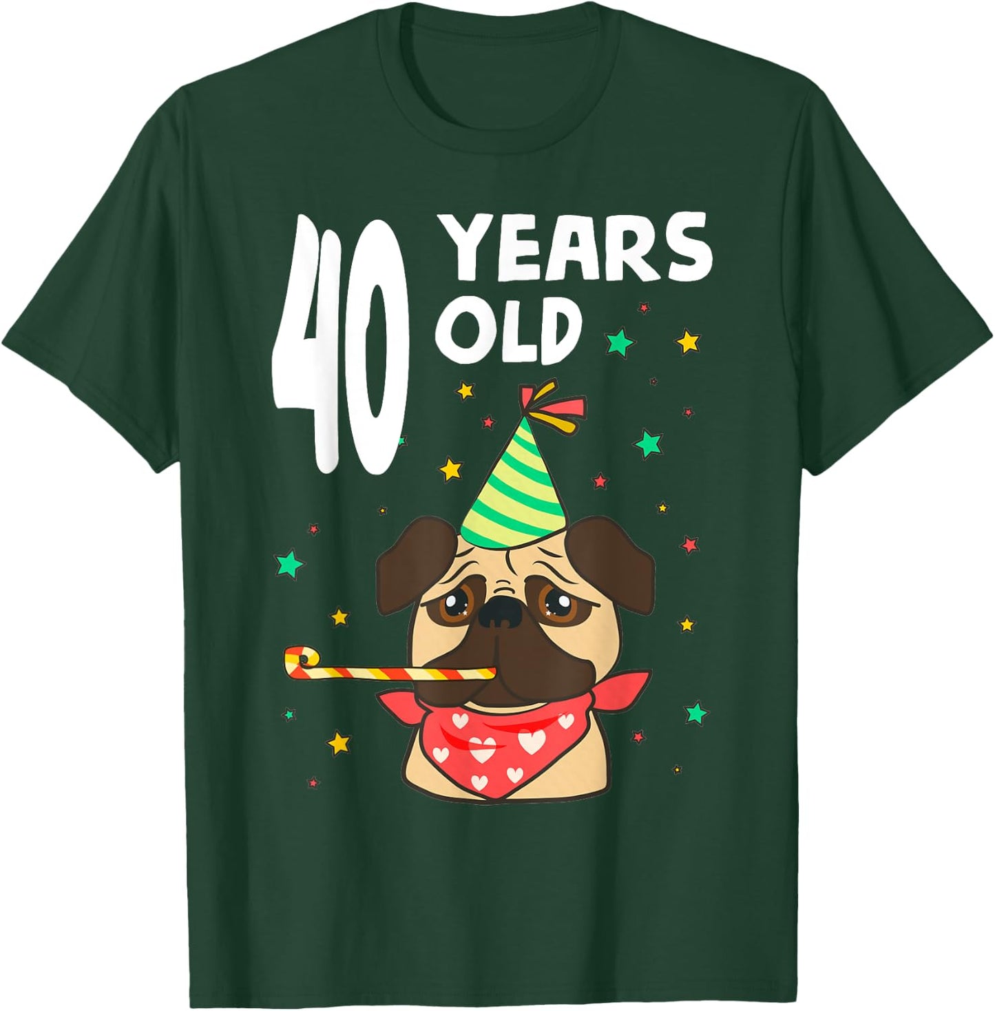 40th Birthday Pug Dog Lover Party 40 Year Old Funny B-Day T-Shirt - T-Shirt | Forest