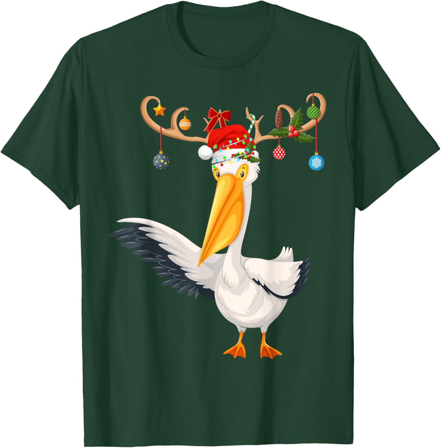 Pelican Bird Xmas Gift Reindeer Santa Hat Pelican Christmas T-Shirt - T-Shirt | Forest