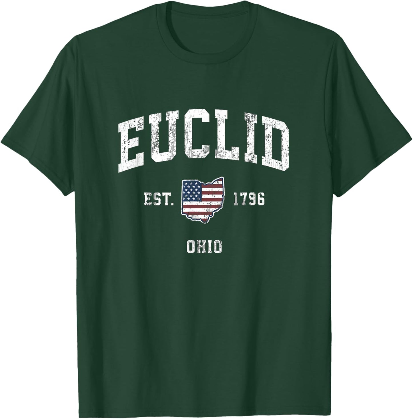 Euclid Ohio OH Vintage American Flag Sports Design T-Shirt - T-Shirt | Forest