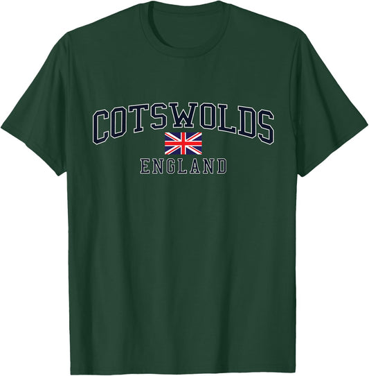 English Countryside Designs Cotswolds England United Kingdom Flag - Women's Grey Small Modern Flag Christmas T-Shirt - T-Shirt | Forest