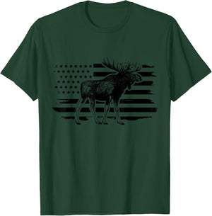 Moose American Flag Vintage Patriotic Hiking T-Shirt - T-Shirt | Forest