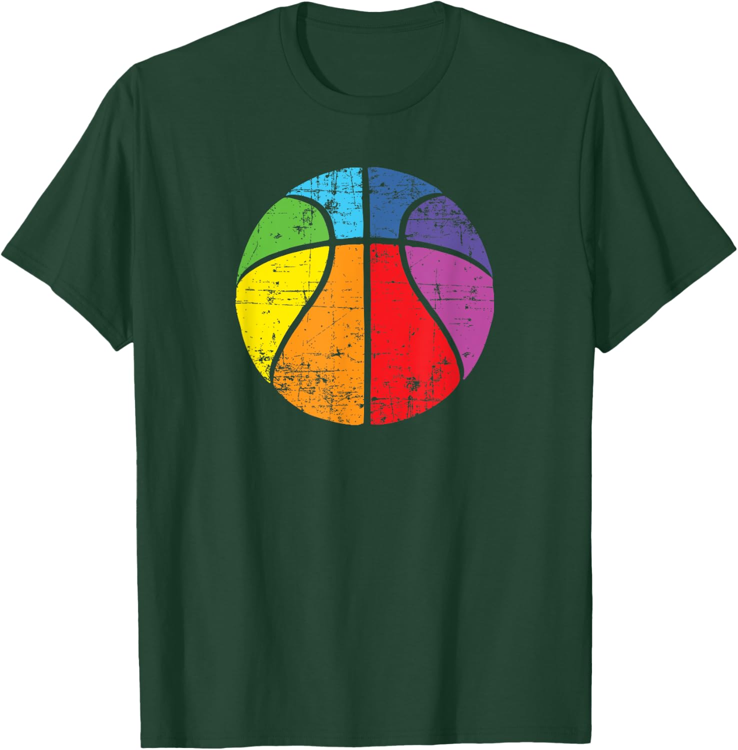 Rainbow Basketball Vintage Distressed Logo T-Shirt - T-Shirt | Forest