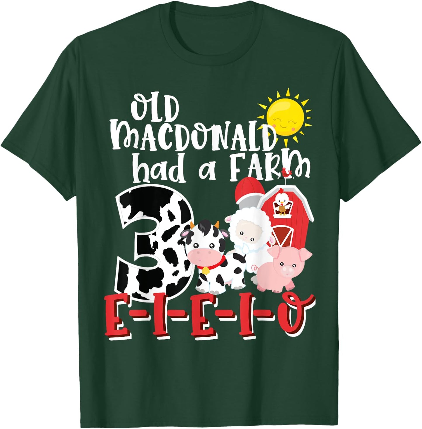 Old MacDonald Farm 3rd Birthday 3 Year Old Birthday Boy Girl T-Shirt - T-Shirt | Forest