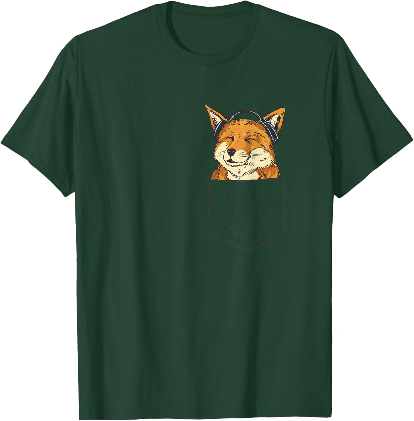 Fox Face Fox With Headphones Bag Fox Cute Men Ladies T-Shirt - T-Shirt | Forest