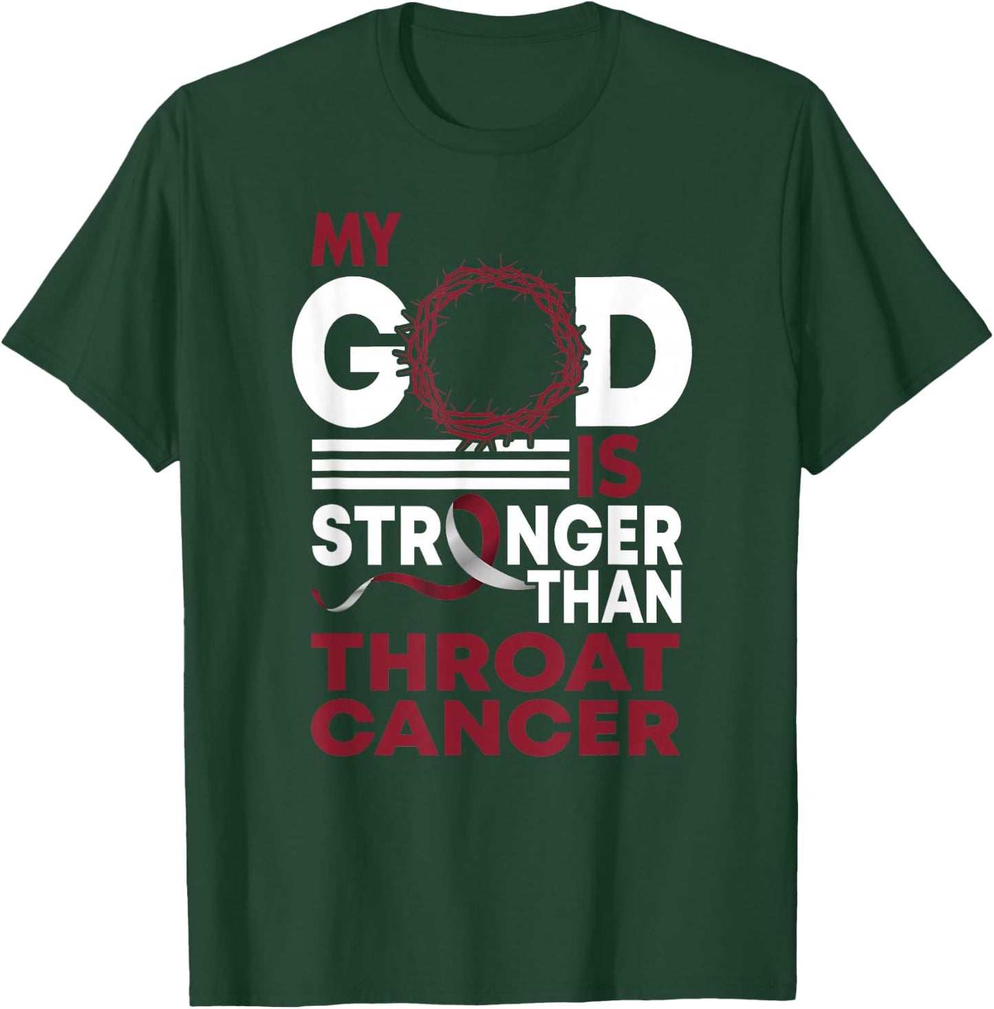 Faith My God Is Stronger Than Throat Cancer Awareness Ribbon T-Shirt - T-Shirt | Forest