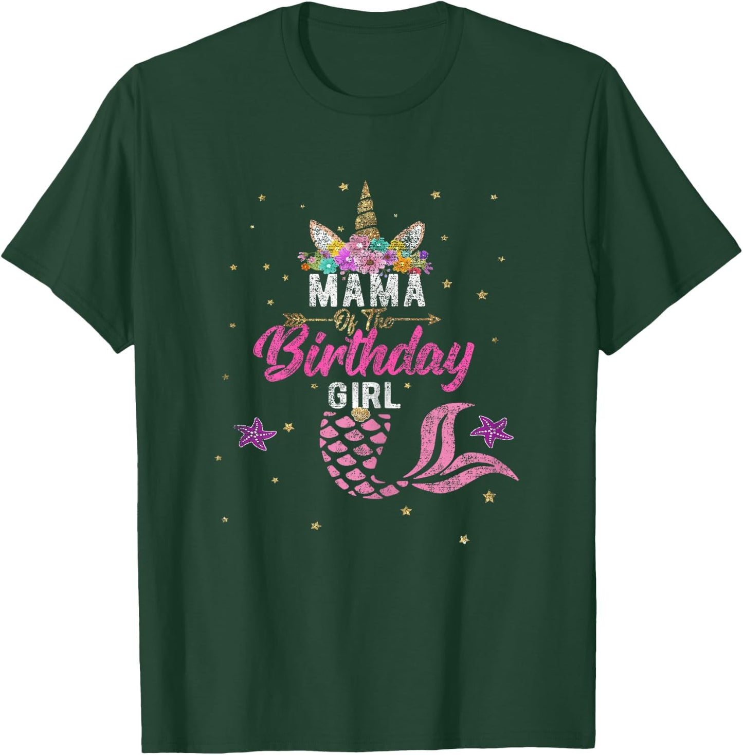 Mama of Birthday Girl Unicorn Shirt Mermaid Mom Gift T-Shirt - T-Shirt | Forest