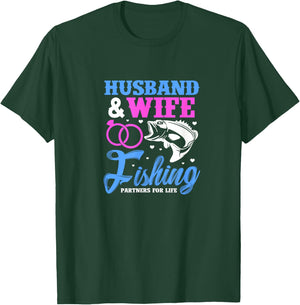 Husband & Wife Fishing Partners For Life Wedding Anniversary T-Shirt - T-Shirt | Forest