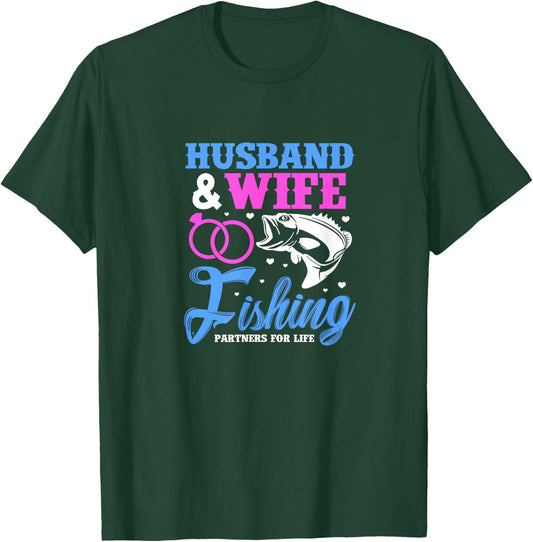 Husband & Wife Fishing Partners For Life Wedding Anniversary T-Shirt - T-Shirt | Forest