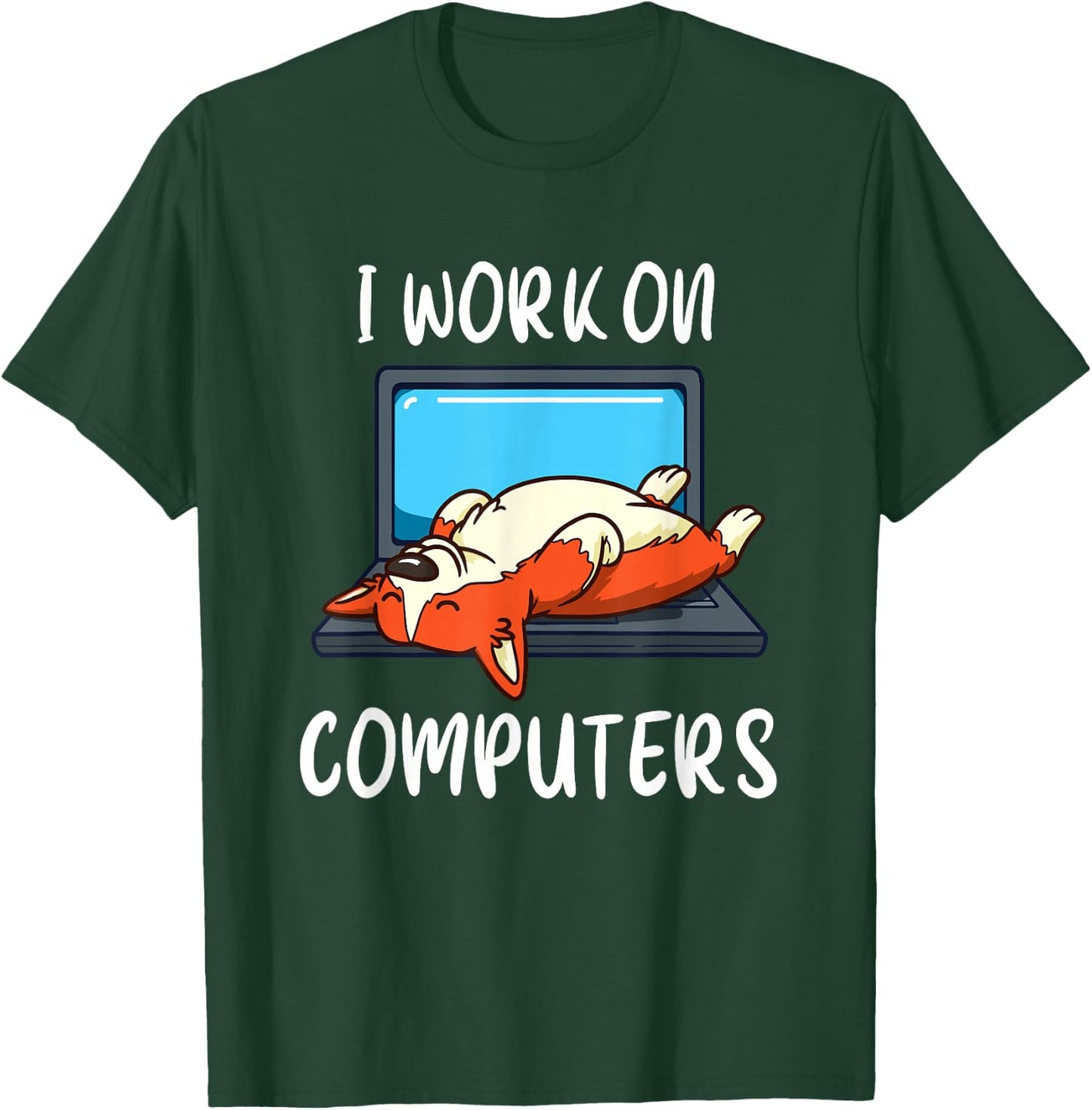 Funny Corgi Programmer Coding Shirt Work From Home Tech Gift T-Shirt - T-Shirt | Forest