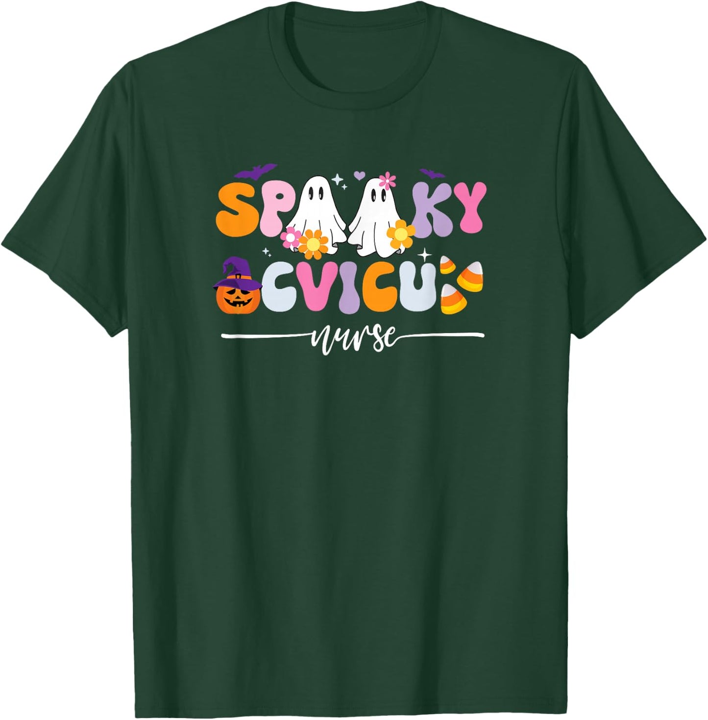 Groovy Spooky CVICU Nurse Halloween Ghost Witch Floral T-Shirt - T-Shirt | Forest