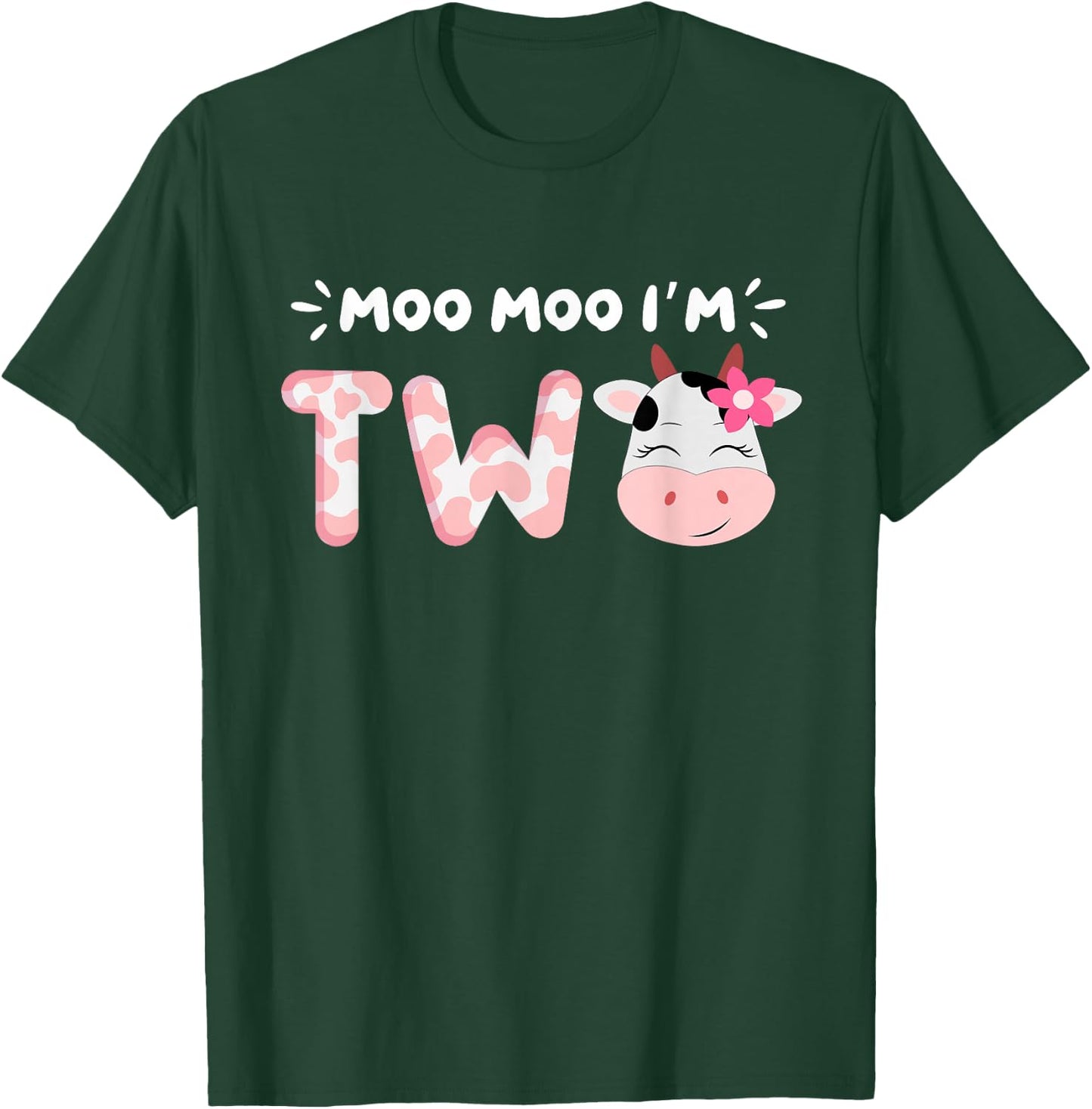 Moo Moo I'm Two 2nd Birthday Cow Lovers Cow Face Farm Life T-Shirt - T-Shirt | Forest