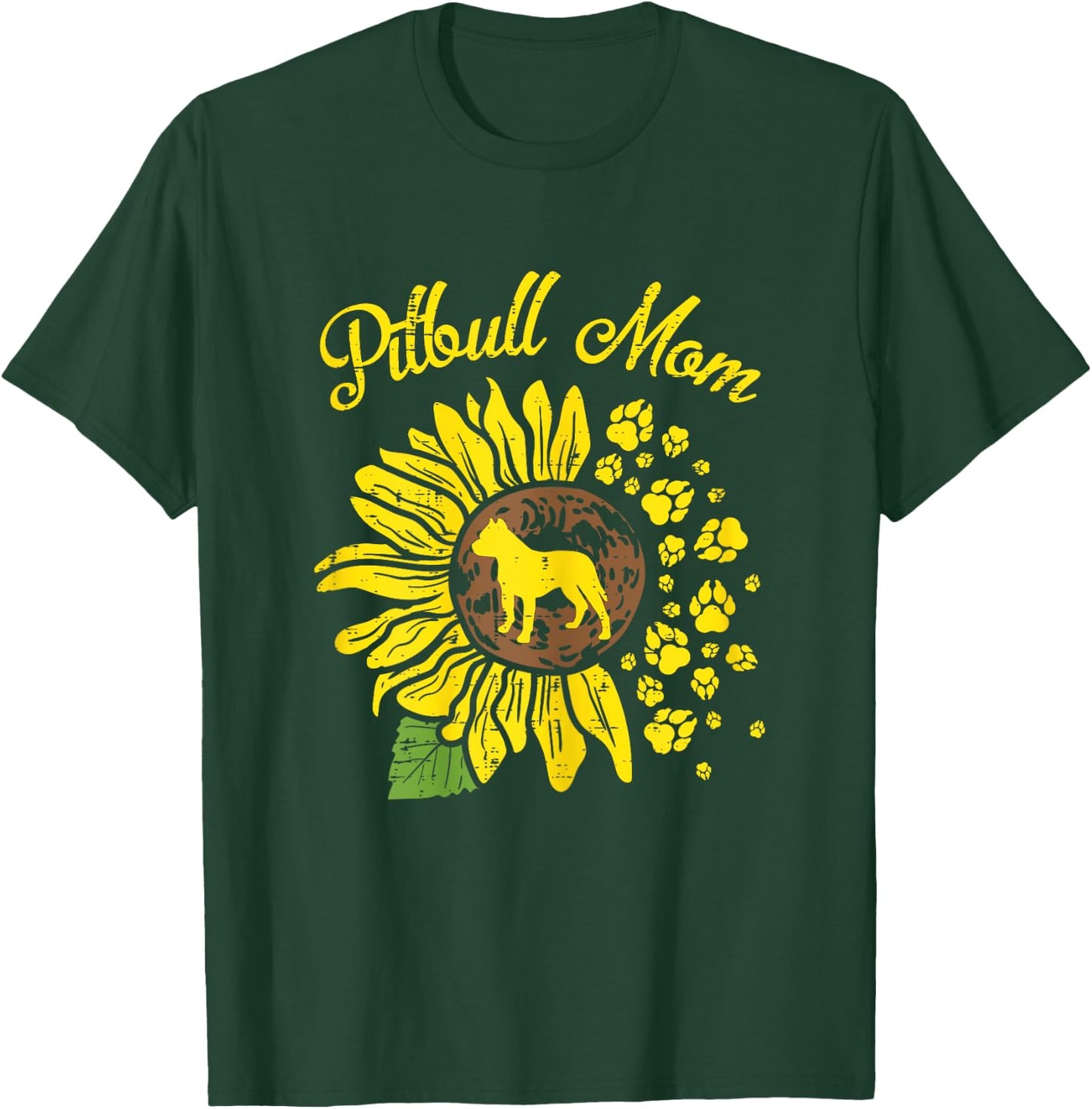 Pitbull Mom Sunflower Paw Pittie Dog Owner Mama Women Gift T-Shirt - T-Shirt | Forest