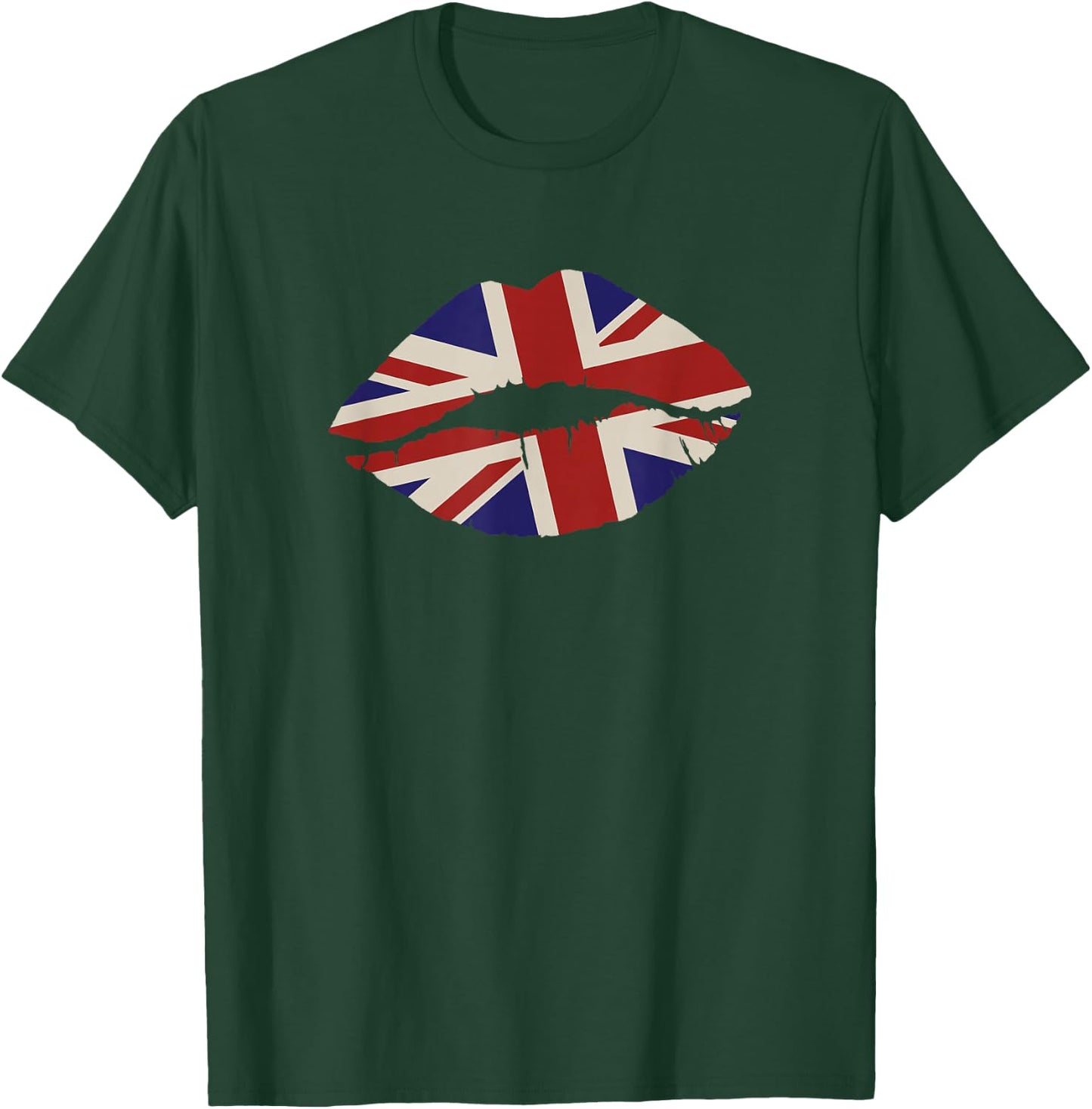 Union Jack Kissing Lips UK Flag Mouth United Kingdom T-Shirt - T-Shirt | Forest