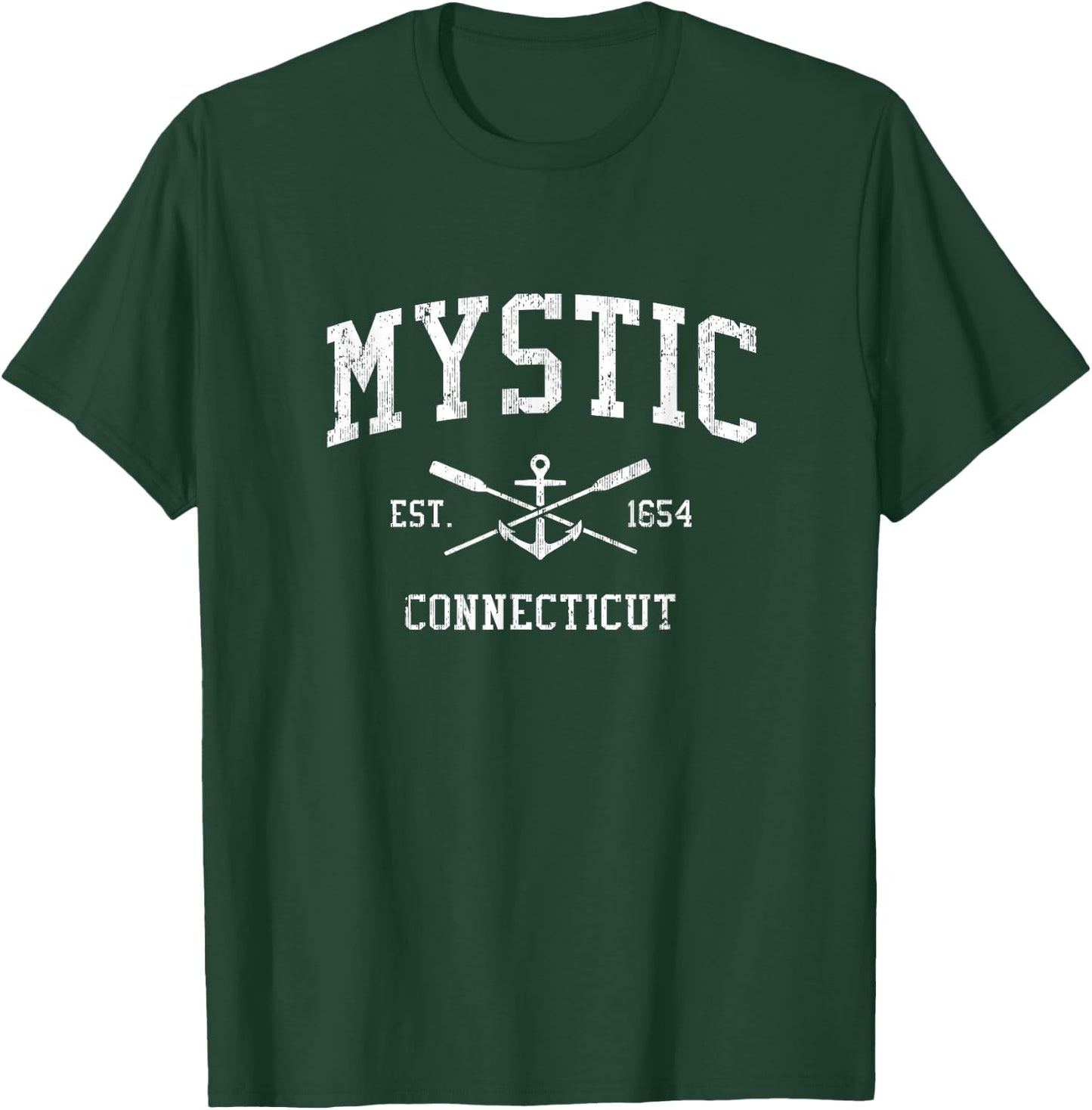 Mystic CT Vintage Crossed Oars & Boat Anchor Sports T-Shirt - T-Shirt | Forest