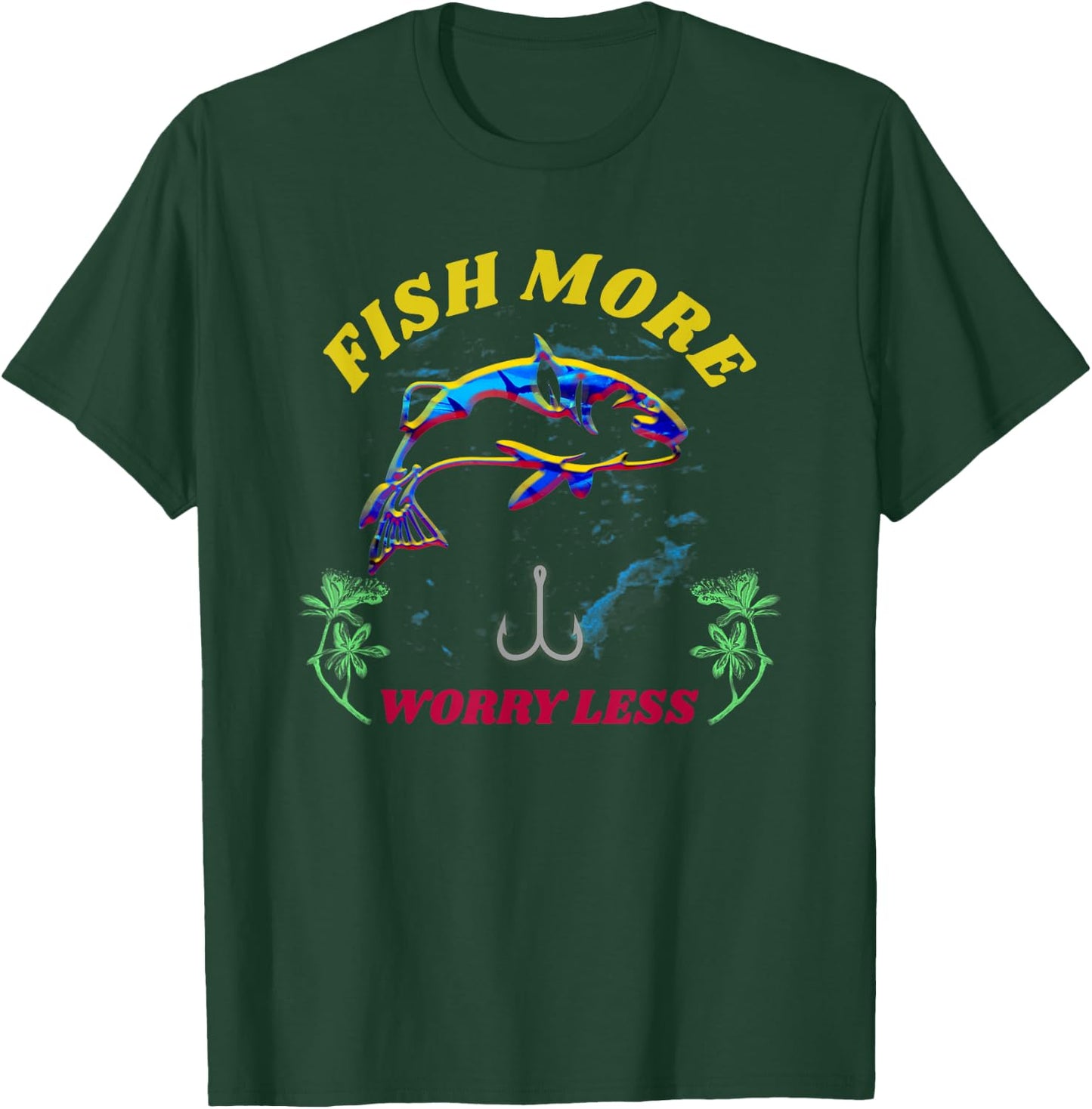 VINTAGE Distressed Fish More Worry Less SHIRT Fisherman GIFT T-Shirt - T-Shirt | Forest