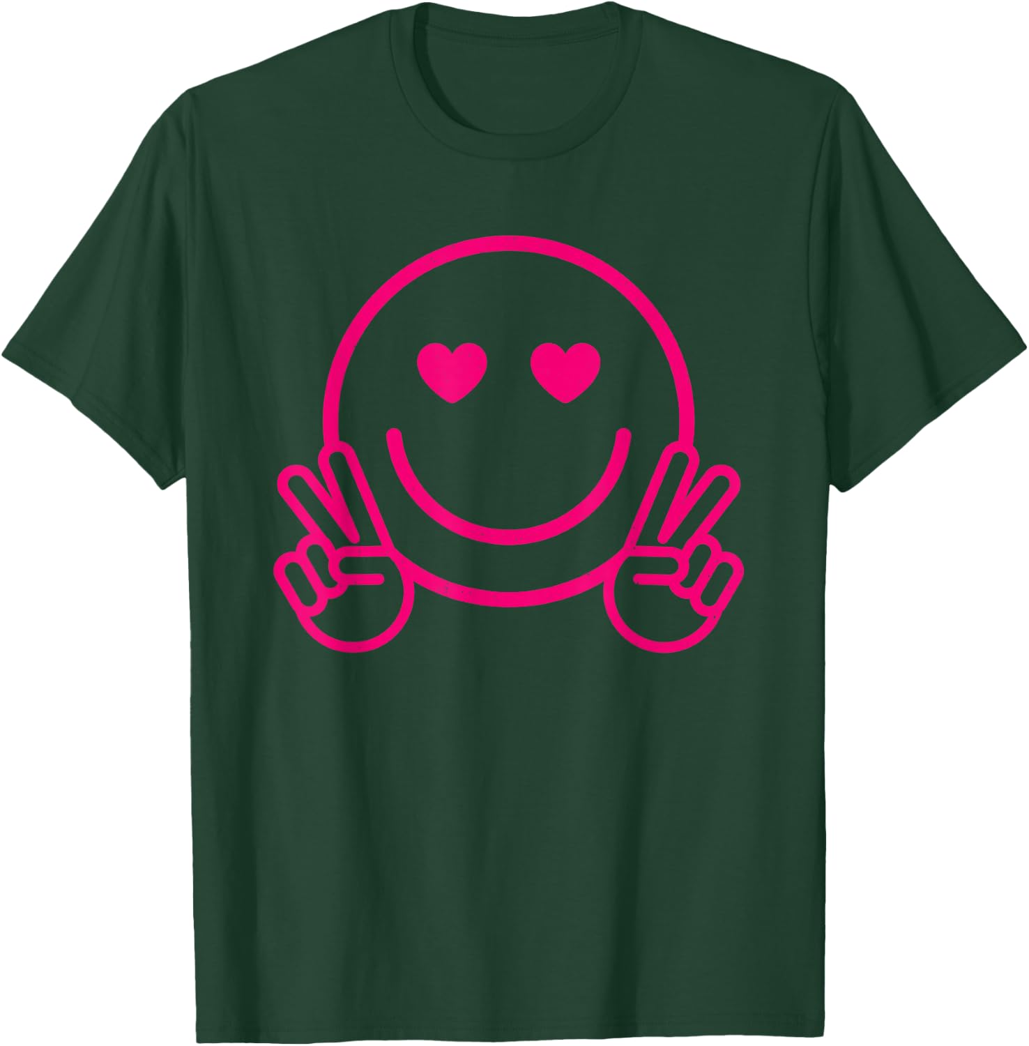Pink Love Heart Eyes Smile Face Funny Peace Hand Happy Face T-Shirt - T-Shirt | Forest