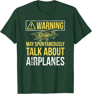Warning May Spontaneously Talk About Airplanes Funny Pilot T-Shirt - T-Shirt | Forest