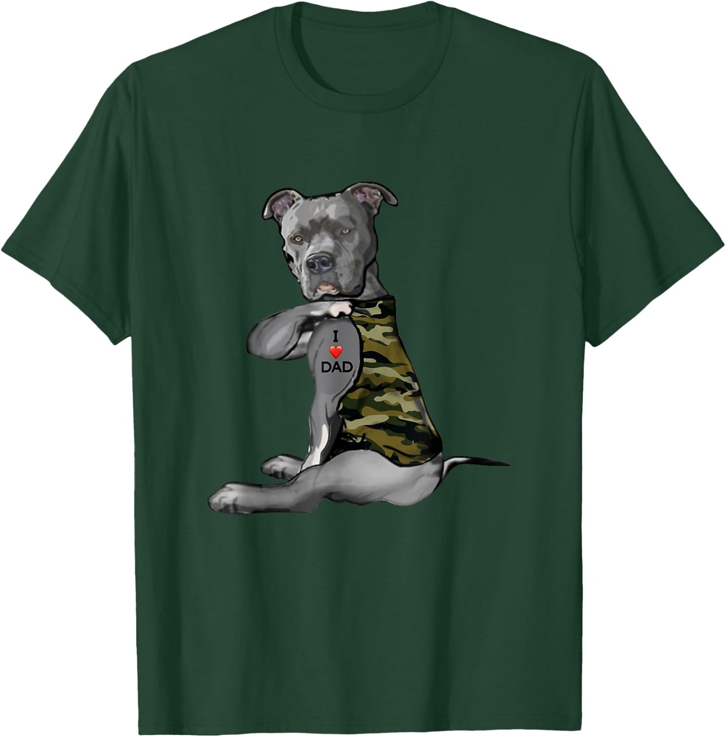 Pitbull I Love Dad Tattoo Funny Pitties Tattooed Fathers Day T-Shirt - T-Shirt | Forest