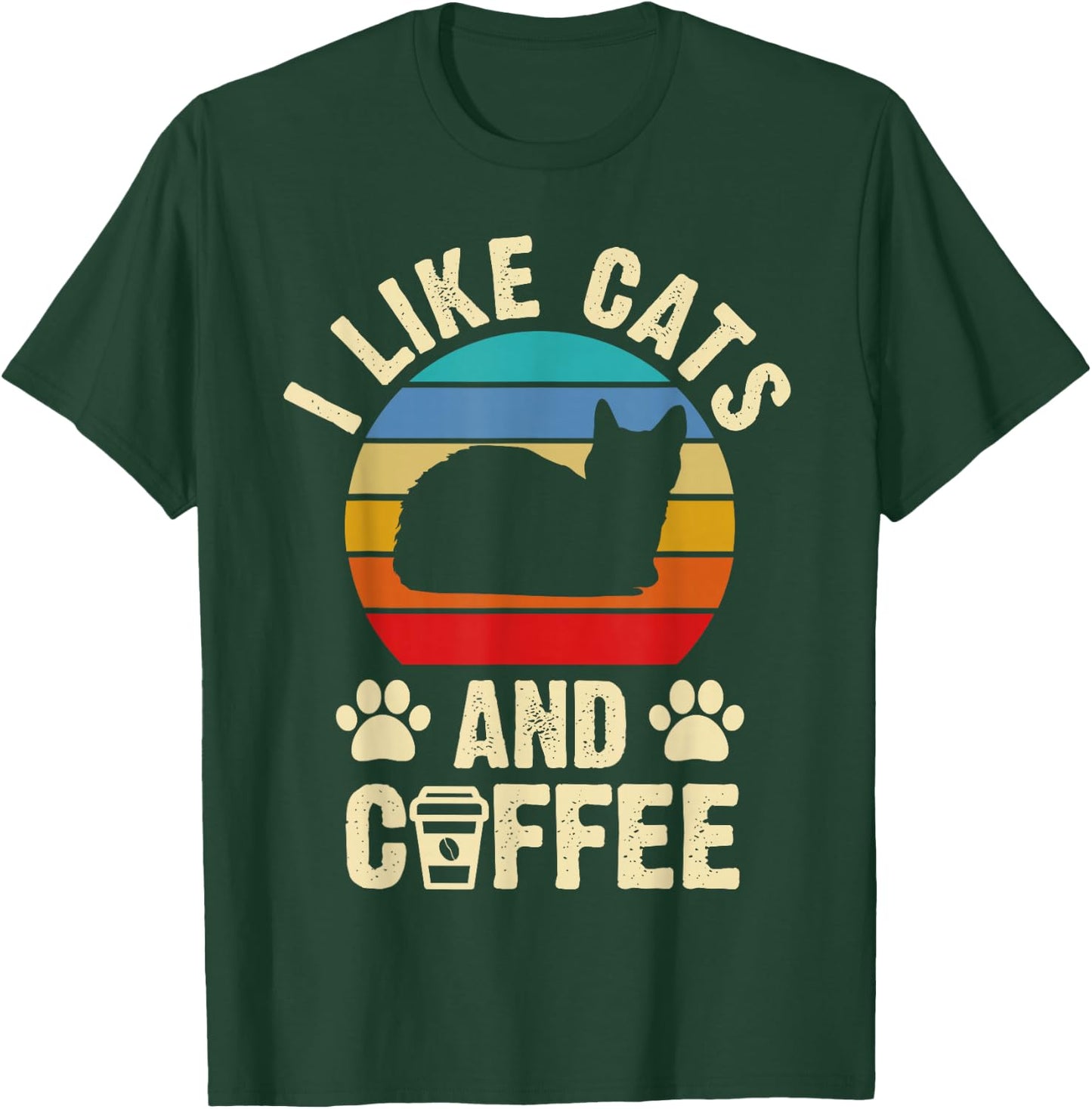 I like Cats & Coffee Funny vintage Kitten theme lover T-Shirt - T-Shirt | Forest