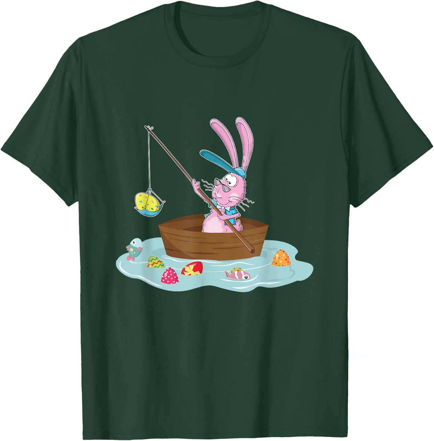 Funny Easter Bunny Fishing Egg Hunting - Easter Sunday Fun T-Shirt - T-Shirt | Forest