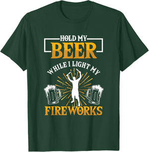 Keep My Beer While I Fire Fireworks Pyrotechnics T-Shirt - T-Shirt | Forest