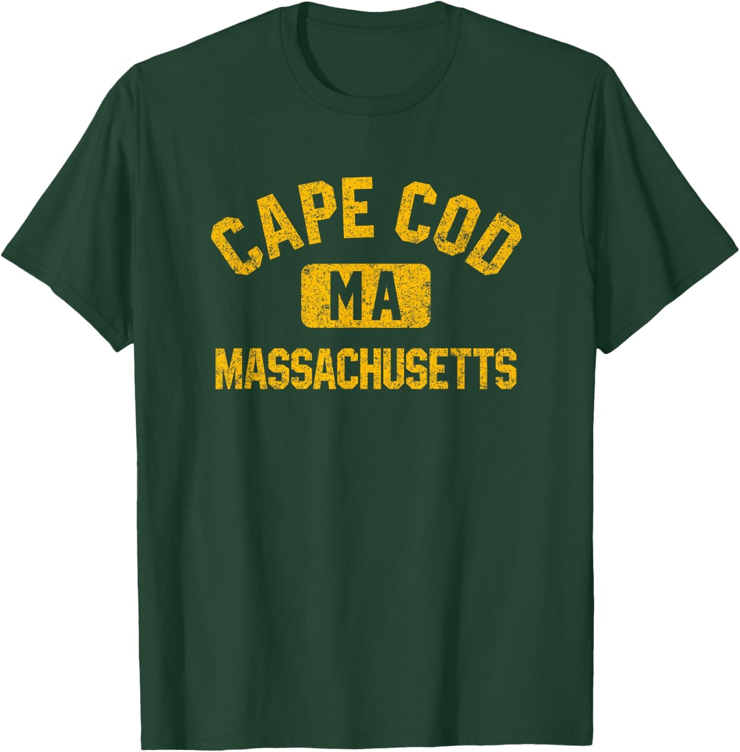 Cape Cod Massachusetts Gym Style Distressed Amber Print T-Shirt - T-Shirt | Forest