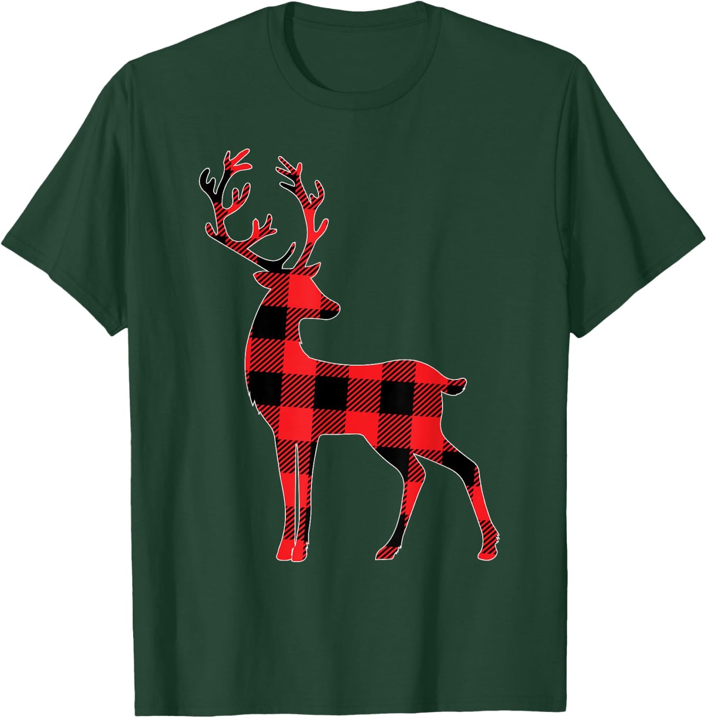 Red Plaid Reindeer Deer Christmas Buffalo Family Pajama T-Shirt - T-Shirt | Forest