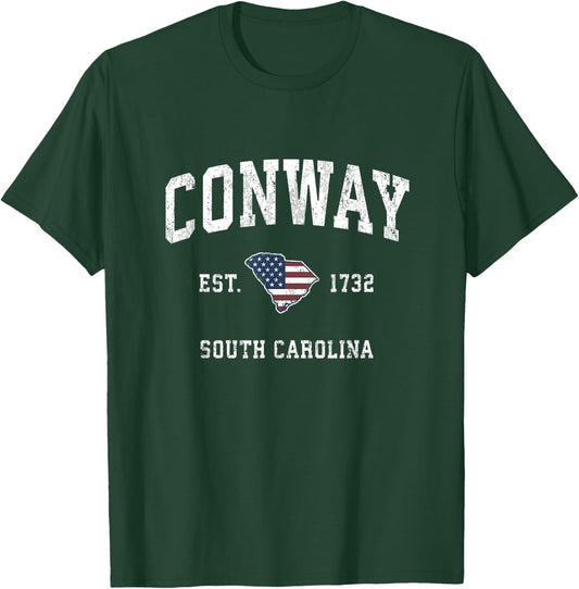 Conway South Carolina SC Vintage American Flag Sports Design Kids Men T-Shirt - T-Shirt | Forest