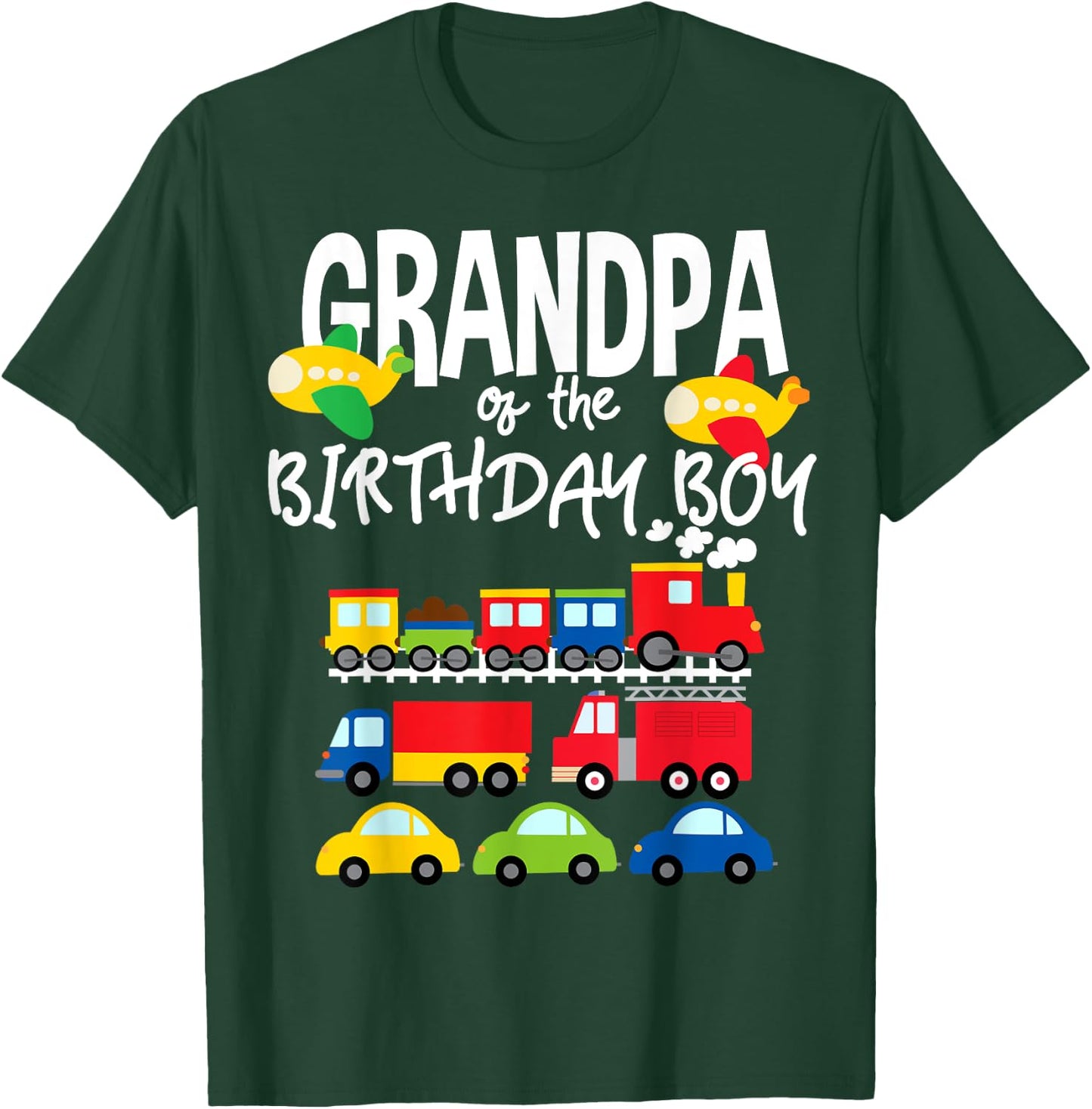 Grandpa Of The Birthday Boy Cars Trucks Trains Bday Party T-Shirt - T-Shirt | Forest