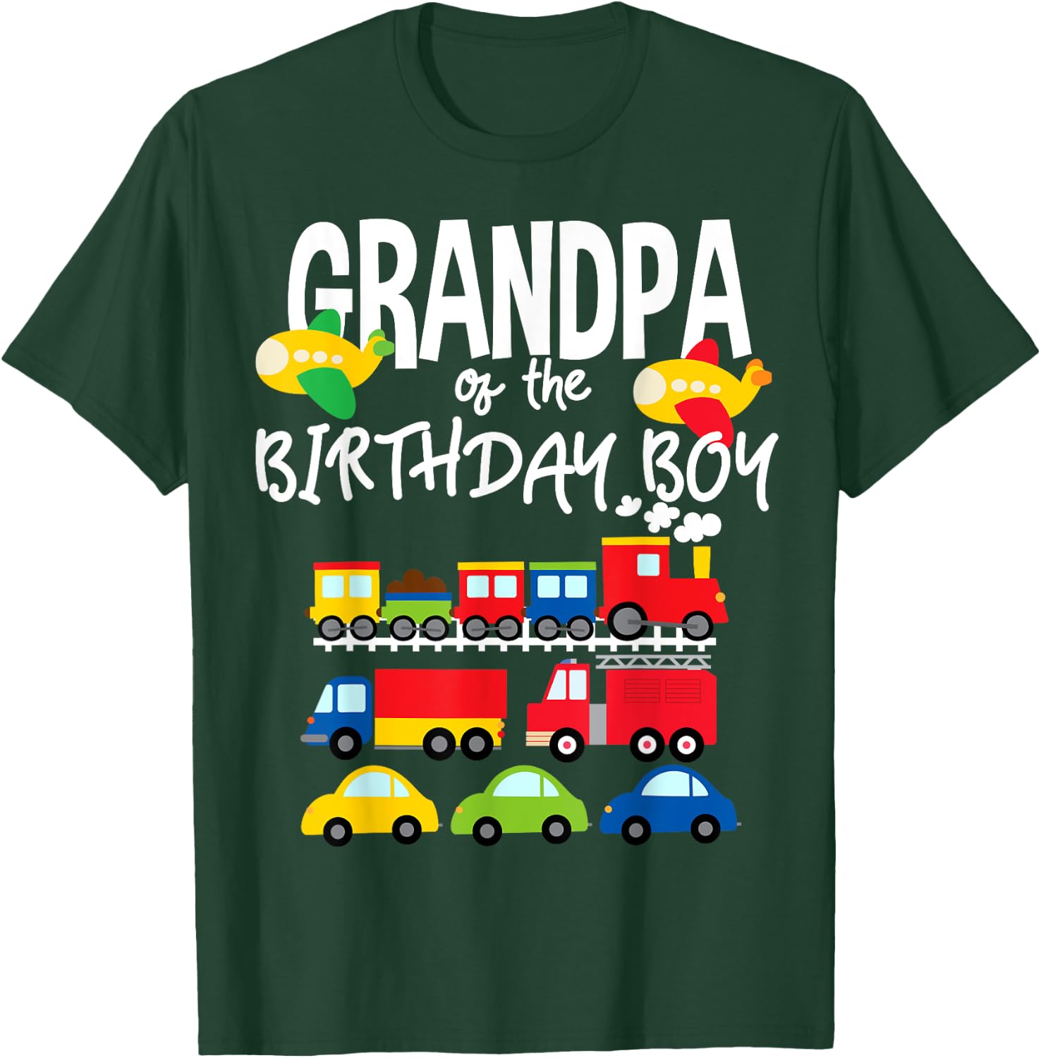 Grandpa Of The Birthday Boy Cars Trucks Trains Bday Party T-Shirt - T-Shirt | Forest