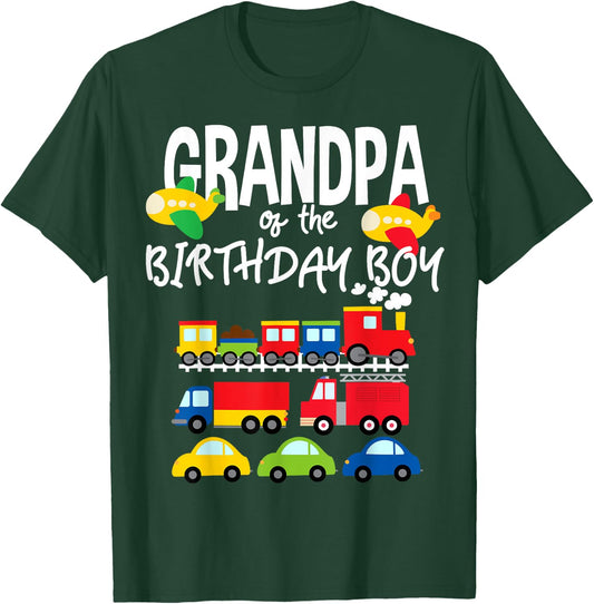 Grandpa Of The Birthday Boy Cars Trucks Trains Bday Party T-Shirt - T-Shirt | Forest